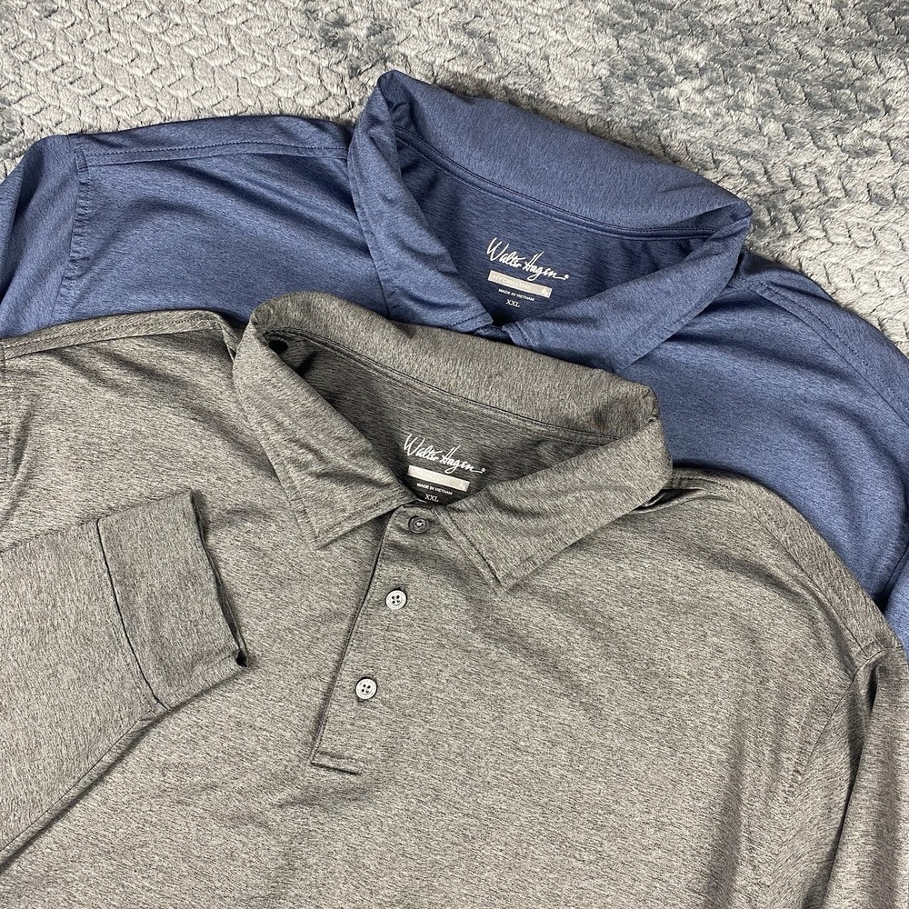 Walter Hagen Hydro-Dri Men 2X Long Sleeve Golf Polo Shirt Navy Blue Gray Set Of2